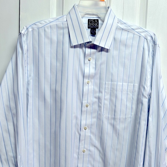 Jos a Banks White Blue Pocket French Long Sleeve Dress Shirt Size 17.50 - Picture 2 of 8